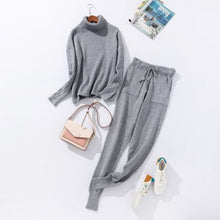 Load image into Gallery viewer, Autumn and Winter Explosions Sportswear High Collar Sweater Knit Pants Suit Casual Women&#39;s Two-piece Suit