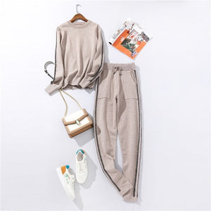 Autumn and Winter Explosions Sportswear High Collar Sweater Knit Pants Suit Casual Women's Two-piece Suit