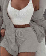 Load image into Gallery viewer, 2019 Women Two Piece Set Outfits Autumn Winter Fluffy Hooded Open Front Teddy Coat &amp; Short Sets